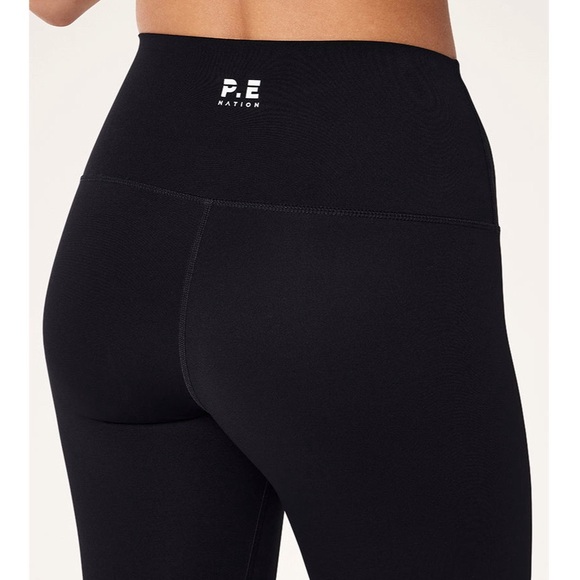 P.E Nation Pants - P.E Nation Frequency High Rise 7/8 Midi Crop Leggings Black Activewear Workout M
